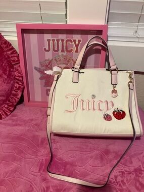 Juicy Couture berry sweet large white tote bag with strawberry charm